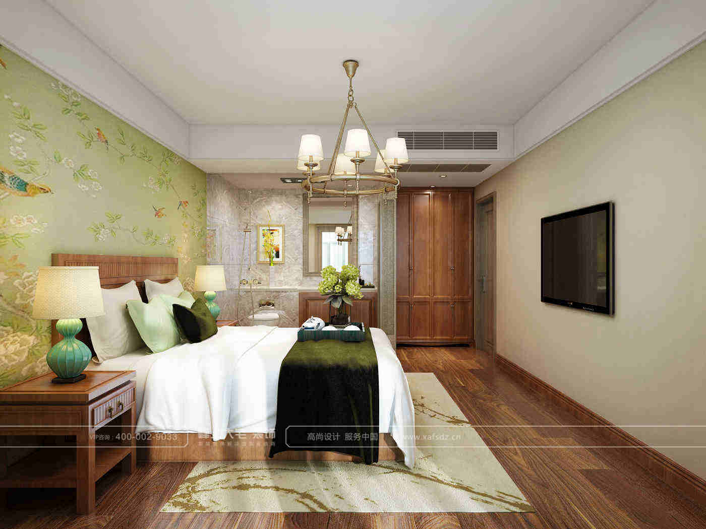 老人房的木色家具和暖色壁纸，既舒适又温馨。